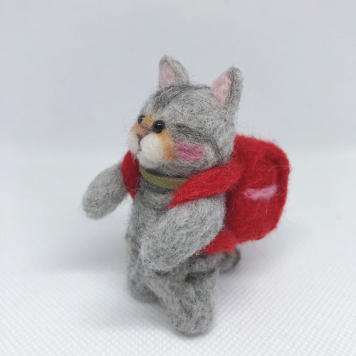ランドセル猫ちゃんキーホルダー(サバトラ猫)羊毛フェルト 羊毛