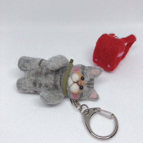 ランドセル猫ちゃんキーホルダー(サバトラ猫)羊毛フェルト 羊毛