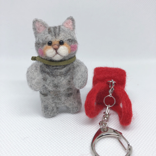 ランドセル猫ちゃんキーホルダー(サバトラ猫)羊毛フェルト 羊毛