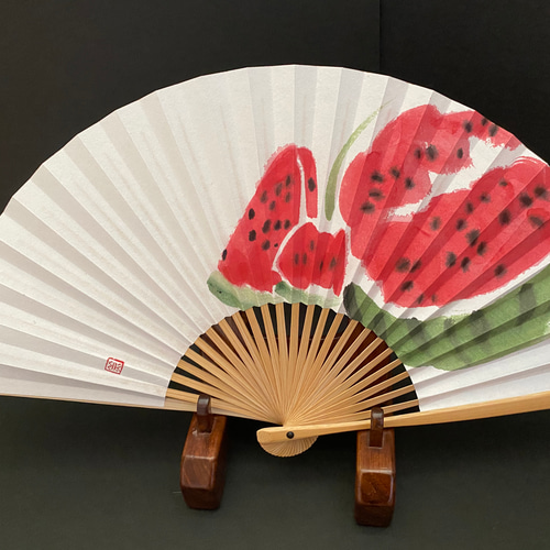 手描き扇子④ すいか柄 女持ち その他雑貨 seifukukyo 通販