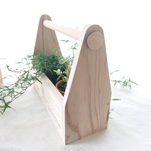 送料込【木工職人のおかもち大】木製 おかもち インテリア 道具箱 文字