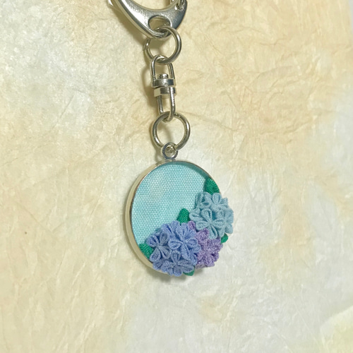 ふんわりcolorブルー紫陽花キーホルダー ふんわりcolorブルー紫陽花キーホルダー 専用DIYギフトボックス