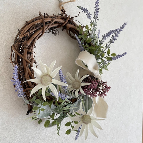 再販】フランネルフラワーとラベンダーのハーフリース＊＊アーティ  