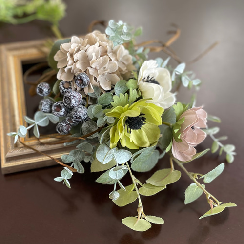 再販】紫陽花のアンティークスワッグ ＊＊アーティフィシャルフラワー 