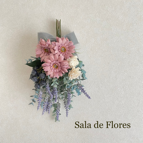 アンティーク調♡ガーベラ×ホワイトローズ×ラベンダーのリース  