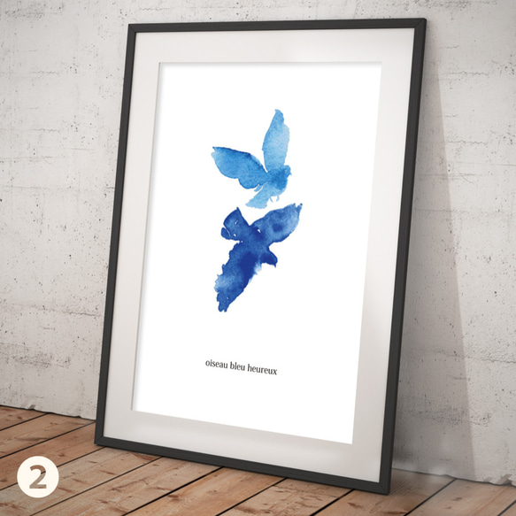 ポスター 水彩画風 青い鳥 2枚目の画像