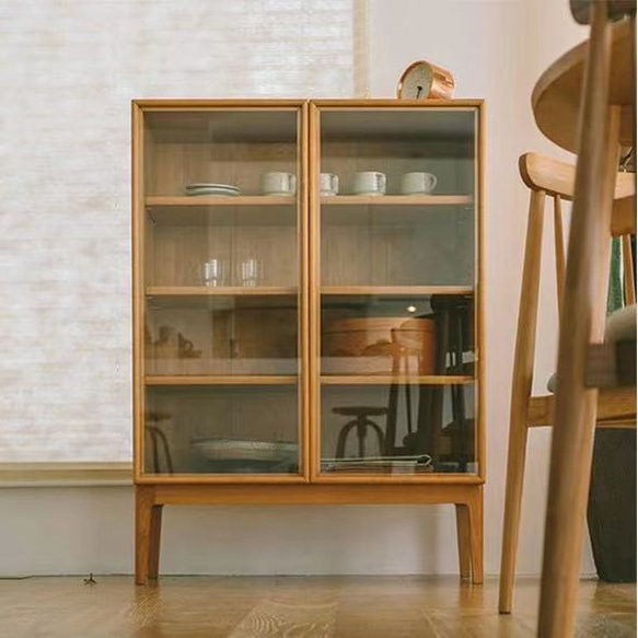 木のコレクションケース キャビネット 天然木 無垢 ハンドメイド