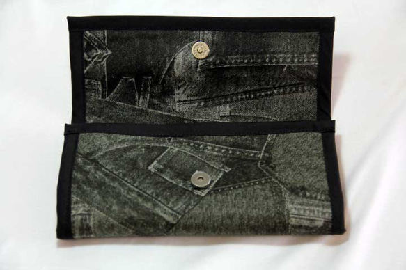 ハンドメイド　長財布　シングルファスナー　デニムモチーフ　ブラック　17ns-02 3枚目の画像