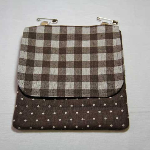 ハンドメイド 外付け移動ポケット チェック＆ドット ブラウン 18p-07  