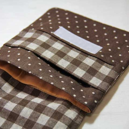 ハンドメイド 外付け移動ポケット チェック＆ドット ブラウン 18p-07  