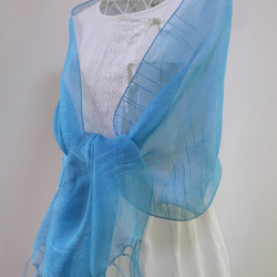 藍染め・国産シルク・オーガンジー・ロングストール（青空のカケラ） 6枚目の画像