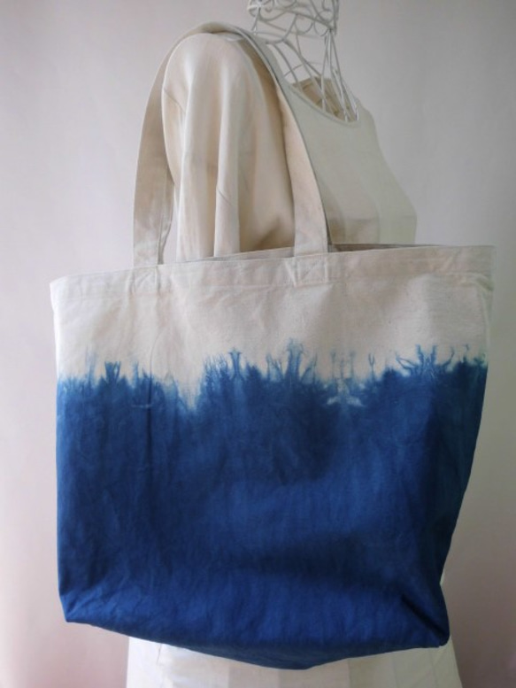 靛藍染色（海色）紮染、手提袋、耐用帆布面料 第2張的照片