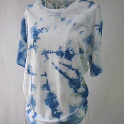 藍染め・少し厚手の絞り染めTシャツ_1・波の飛沫・L 2枚目の画像