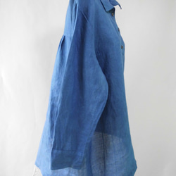藍染め・リネン・Aライン・チュニック_明るい浅葱色・ゆったり・フリーサイズ 3枚目の画像