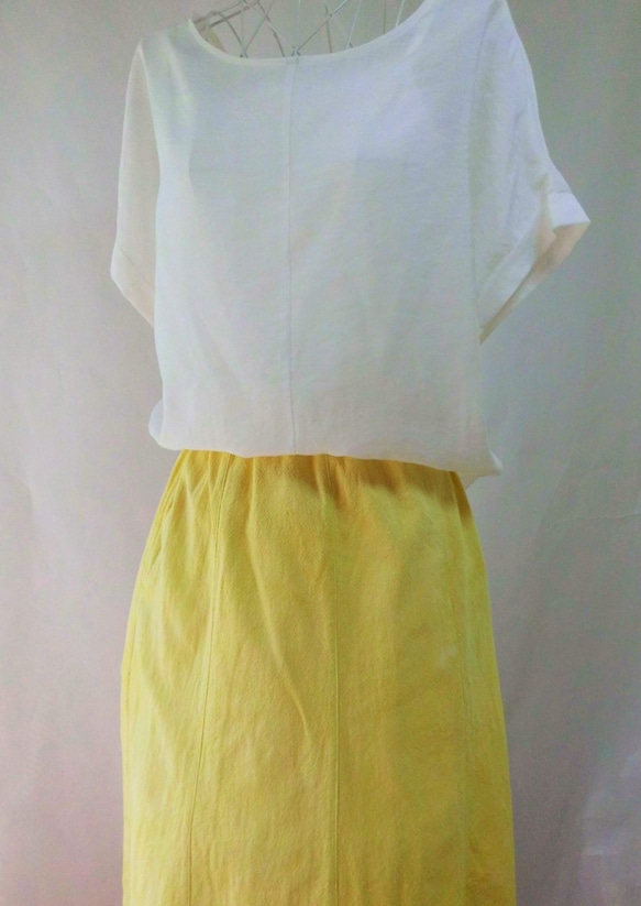 植物染色，棉，長裙，A line_2（淺色）金絲雀黃 第1張的照片