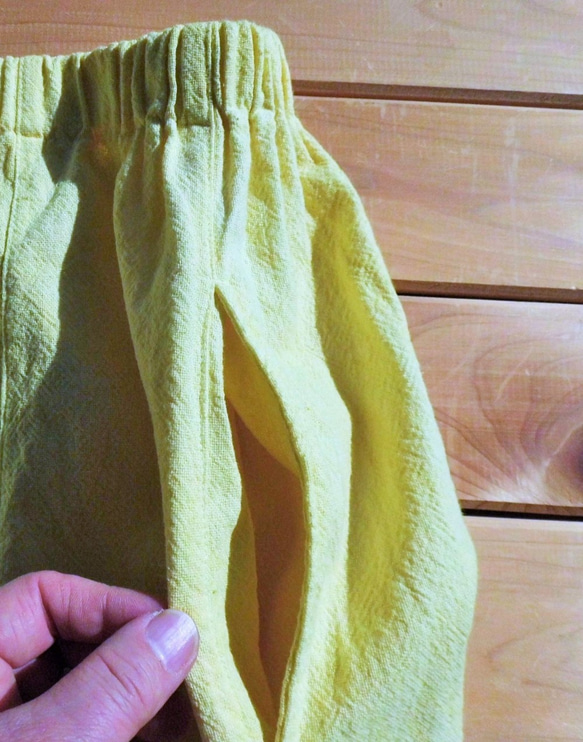 植物染色，棉，長裙，A line_2（淺色）金絲雀黃 第5張的照片