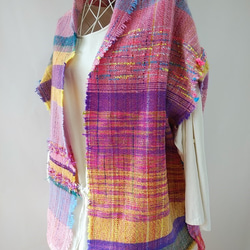 手織り ・ロングベスト・メリノウール・さをり織り（あの日の夕焼け ） 2枚目の画像