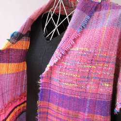 手織り ・ロングベスト・メリノウール・さをり織り（あの日の夕焼け ） 9枚目の画像