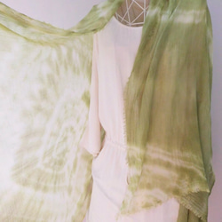 植物染色，有機棉紗布，赤塔棉，大幅面長披風_1苔蘚綠 第2張的照片
