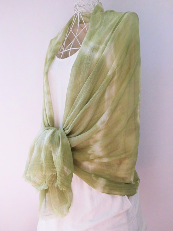 植物染色，有機棉紗布，赤塔棉，大幅面長披風_1苔蘚綠 第3張的照片