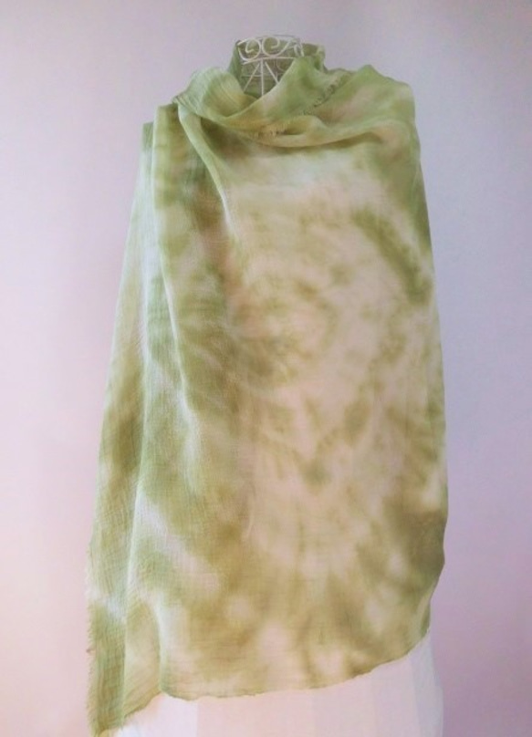 植物染色，有機棉紗布，赤塔棉，大幅面長披風_1苔蘚綠 第5張的照片