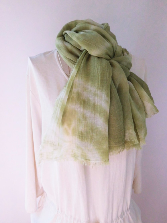 植物染色，有機棉紗布，赤塔棉，大幅面長披風_1苔蘚綠 第9張的照片