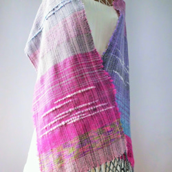 手織り(冬桜咲く)ウール・カシミヤ・ロングストール 3枚目の画像