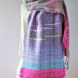 手織り(冬桜咲く)ウール・カシミヤ・ロングストール 4枚目の画像