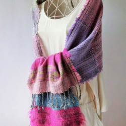 手織り(冬桜咲く)ウール・カシミヤ・ロングストール 6枚目の画像