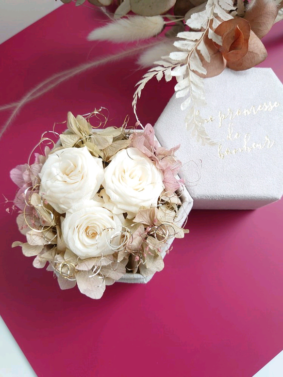 miniバラと紫陽花のアンティークアレンジ【Box arrangement】ペールピンク 5枚目の画像