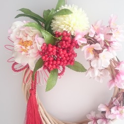 しだれ桜&椿・春の宴【wreath】アーティシャルフラワー 2枚目の画像