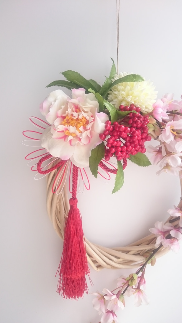 しだれ桜&椿・春の宴【wreath】アーティシャルフラワー 3枚目の画像