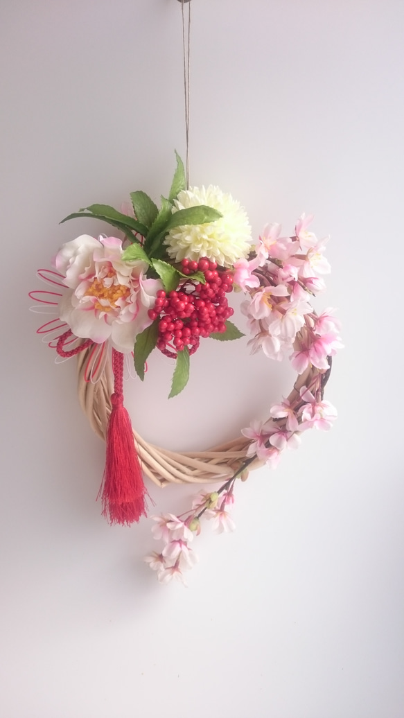 しだれ桜&椿・春の宴【wreath】アーティシャルフラワー 4枚目の画像