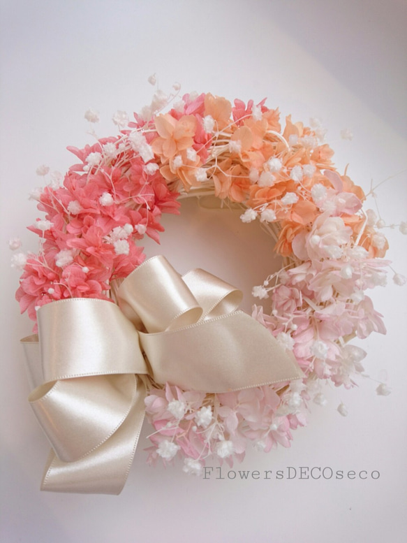 紫陽花ふわり【wreath　Lsize】アジサイ&かすみ草・ボックス入り 2枚目の画像