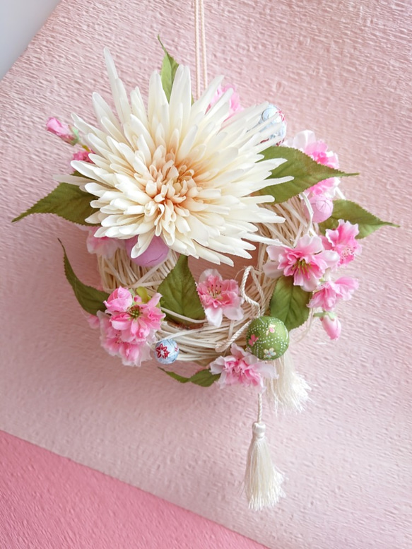 小春日和・八重桜【Wreath S size】アーティシャルフラワー 3枚目の画像