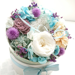 Merci～Avec des fleurs～【Box Wreath Msize】Bleu antique 6枚目の画像