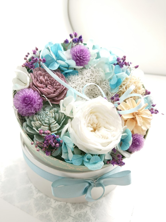 Merci～Avec des fleurs～【Box Wreath Msize】Bleu antique 6枚目の画像