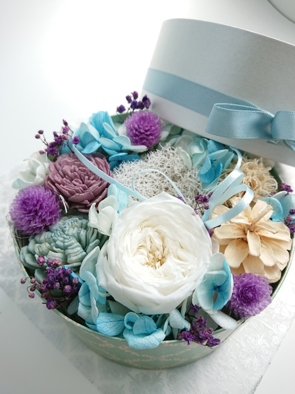 Merci～Avec des fleurs～【Box Wreath Msize】Bleu antique 9枚目の画像