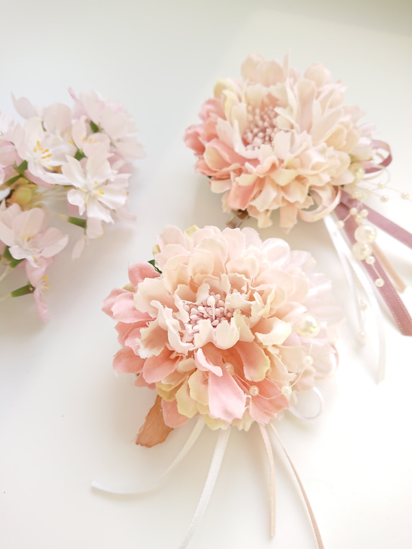 桜とラナンキュラスの花飾りset【コサージュ・髪飾り】 3枚目の画像