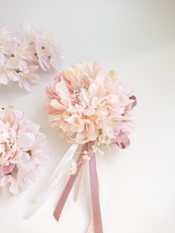桜とラナンキュラスの花飾りset【コサージュ・髪飾り】 6枚目の画像