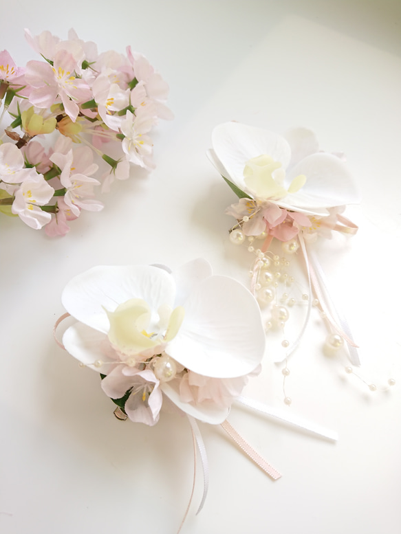 桜と胡蝶蘭の花飾りset【コサージュ・髪飾り】 6枚目の画像