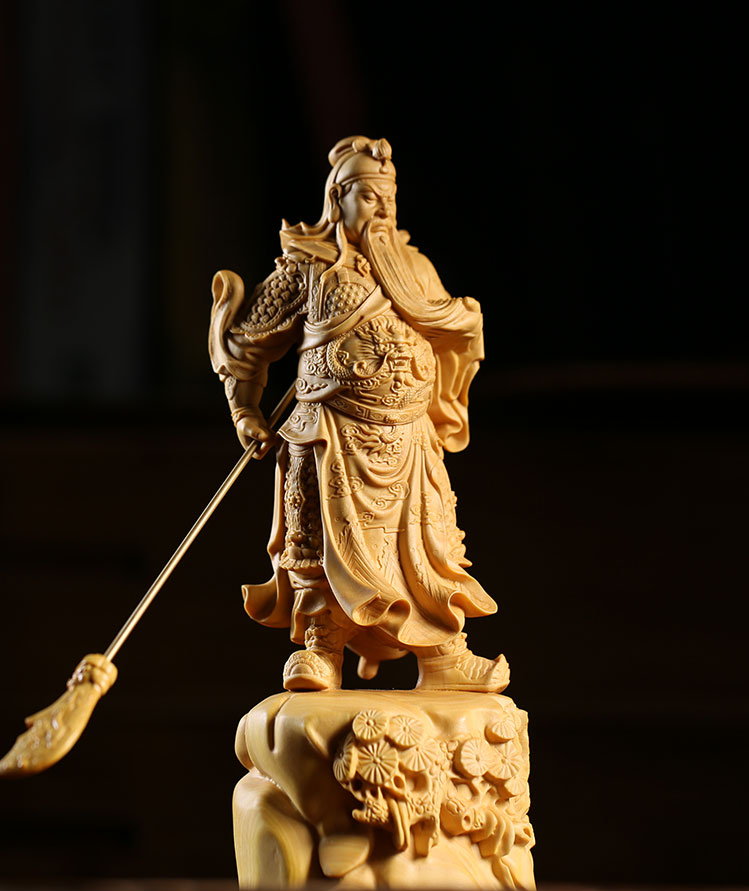 黄楊木彫 関公武財神像 工芸品 置物 黄楊木彫 関公武財神像 工芸品 置物