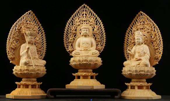 婆娑三聖 地蔵菩薩 薬師如来 観音菩薩 木彫仏像 供養品 災難除去 婆娑三聖 地蔵菩薩 薬師如来 観音菩薩 木彫仏像 供養品 災難除去