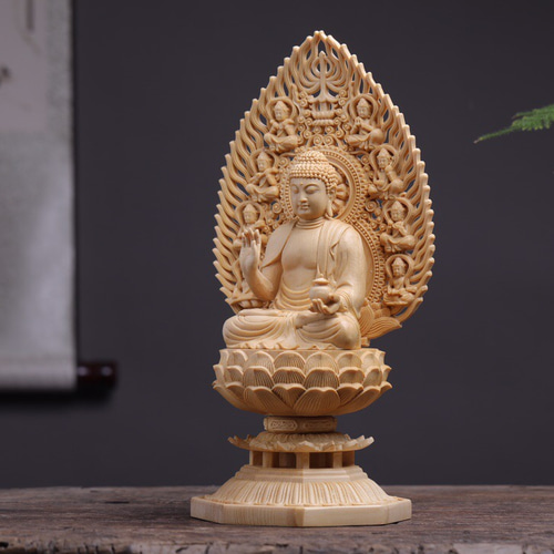 薬師如来座像 木彫仏像 彫刻 桧木材 供養品 災難除去 仏教美術品