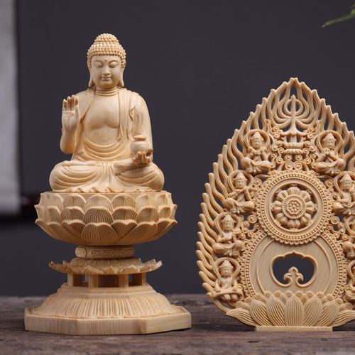 薬師如来座像 木彫仏像 彫刻 桧木材 供養品 災難除去 仏教美術品 彫刻
