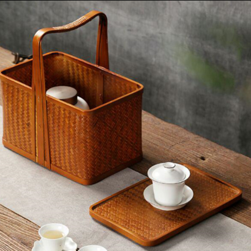 木製の茶器収納バスケット 木製の茶器収納バスケット