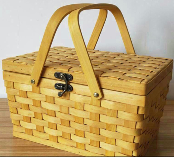 藤編 民芸職人手作り 収納ケース 茶道具 ピクニック 小物入れ籠<