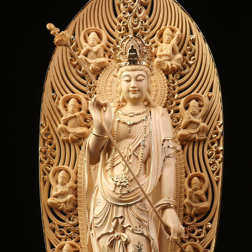 木彫仏像 東方三聖 薬師如来三尊立像 勢至菩薩 観音菩薩 切金 精密彫刻 