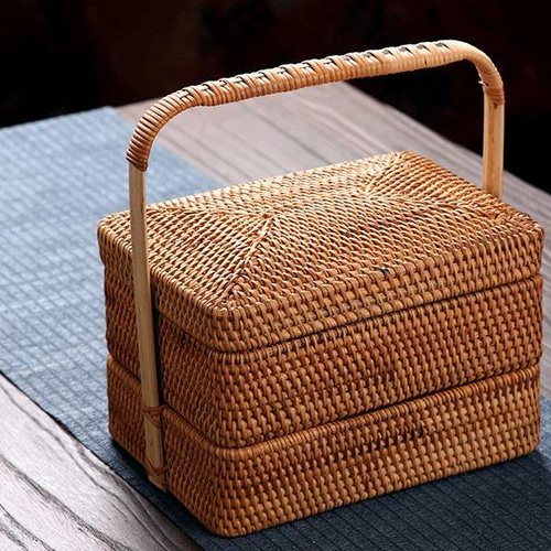 収納ケース 藤編 茶道具 ピクニック 小物入れ籠 便攜 かごバッグ 大波