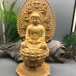 仏教工芸品　総柘植材　精密彫刻　極上品　木彫仏教　釈迦如来三聖立像一式 仏教工芸品 総柘植材 精密彫刻 極上品 木彫仏教 釈迦如来三聖